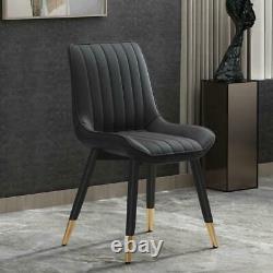 2x Jiso Premium Dining Chair Soft PU Leather Padded Seat with Black Gold Legs
