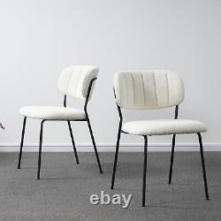 2x Modern Dining Chairs White Boucle Upholstered Seat with Black Legs