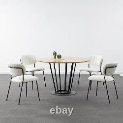 2x Modern Dining Chairs White Boucle Upholstered Seat with Black Legs