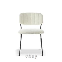 2x Modern Dining Chairs White Boucle Upholstered Seat with Black Legs