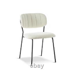 2x Modern Dining Chairs White Boucle Upholstered Seat with Black Legs