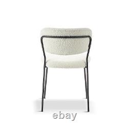 2x Modern Dining Chairs White Boucle Upholstered Seat with Black Legs