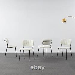 2x Modern Dining Chairs White Boucle Upholstered Seat with Black Legs