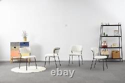 2x Modern Dining Chairs White Boucle Upholstered Seat with Black Legs