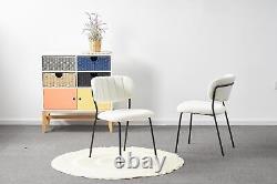 2x Modern Dining Chairs White Boucle Upholstered Seat with Black Legs