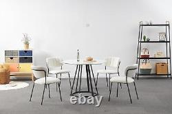 2x Modern Dining Chairs White Boucle Upholstered Seat with Black Legs