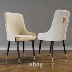 2x Modern Luxury Microfiber Leather Upholstered Dining Chairs Lion Head Knocker