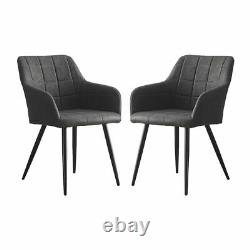 2x PU Dining Chairs Set Faux Leather Upholstered Armrest Metal Legs Tub Armchair