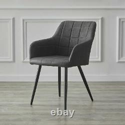 2x PU Dining Chairs Set Faux Leather Upholstered Armrest Metal Legs Tub Armchair