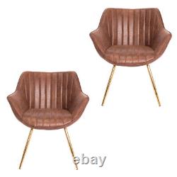 2x Ribbed Back Dining Chairs Set Faux Leather Padded Seat with Gold Metal Legs
