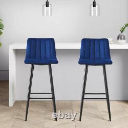 2x Upholstered Bar Stools High Chairs Padded Seat Back Footrest Rest Dining Home