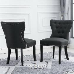 2x Wing Back Dining Chairs Fabric Upholstered Accent Dining Room Bedroom Kitchen