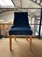 3x Blue Velvet Dining Chair Natural Wood Legs Lion Knocker Collection Only