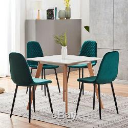 Padded Fabric Side Chairs for Kitchen Dining Room Ansley&HosHo Set of 4 Dining Chairs Velvet Cover Soft Comfy Dining Room Chairs Velvet Kitchen Chair Set with Steel Legs Blue