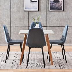 4Pcs Argyle Velvet Dining Chairs Metal Leg Side Chair Fabric Upholstered Kitchen