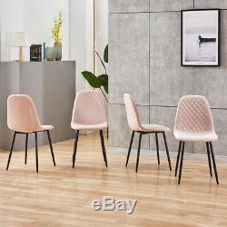 4Pcs Argyle Velvet Dining Chairs Metal Leg Side Chair Fabric Upholstered Kitchen