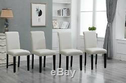 4Pcs Beige High Back Dining Chairs Fabric Upholstered Rivets Kitchen Dining Room