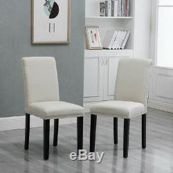 4Pcs Beige High Back Dining Chairs Fabric Upholstered Rivets Kitchen Dining Room