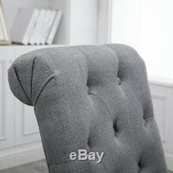 4Pcs Dining Chairs Button High Back Wooden Frame Upholstered Fabric Grey UK