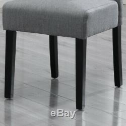 4Pcs Dining Chairs Button High Back Wooden Frame Upholstered Fabric Grey UK
