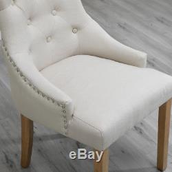 4Pcs Fabric Upholstered Curved Button Tufted Accent Lounge Dining Chair White UK