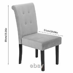 4Pcs Gray Velvet Dining Chairs Kitchen Dinning Room Wooden Leg Padded Seat Home