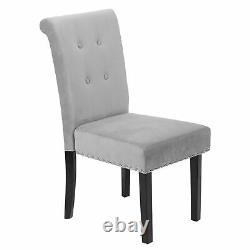 4Pcs Gray Velvet Dining Chairs Kitchen Dinning Room Wooden Leg Padded Seat Home