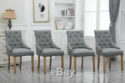 4Pcs Grey Dining Chairs Armchair Button Tufted Fabric Upholstered Home Furniture