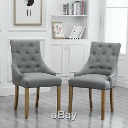 4Pcs Grey Dining Chairs Armchair Button Tufted Fabric Upholstered Home Furniture