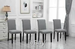 4Pcs Grey High Back Dining Chairs Fabric Upholstered Rivets Kitchen Dining Room