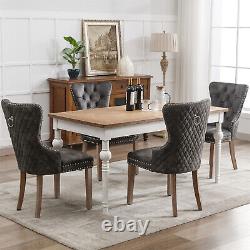 4Pcs Upholstered Dining Chairs Button Tufted Kitchen Chairs with Solid Wood Legs