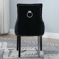4Pcs Velvet Dining Chairs Fabric Knocker Tufted Dining Room Kitchen Padded Black