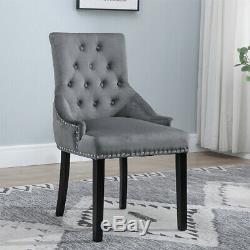 4Pcs Velvet Knocker Dining Chairs Accent Button Tufted Upholstered Studded Chair