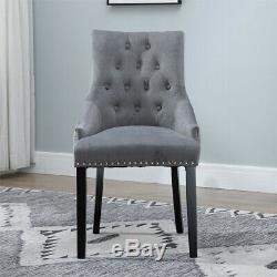 4Pcs Velvet Knocker Dining Chairs Accent Button Tufted Upholstered Studded Chair