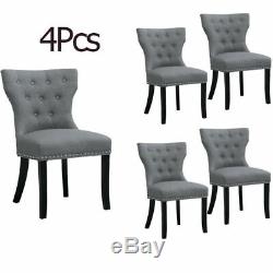 4Pcs Wing Back Dining Chairs Fabric Upholstered Accent Dining Room Kitchen Gray