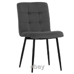 4X Upholstered Velvet Linen Dining Chairs Tufted Button Kitchen High Back Chair