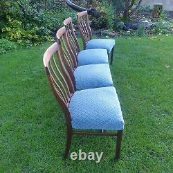 4 Antique Blue Upholstered Mahogany Dining Chairs
