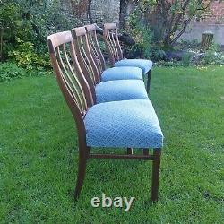 4 Antique Blue Upholstered Mahogany Dining Chairs