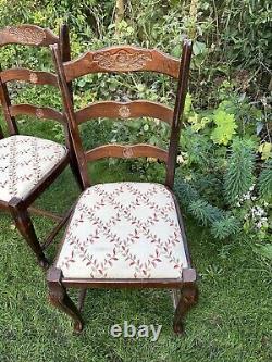 4 Antique Mahogany Upholstered Floral Dining Chairs