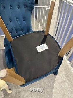 4 Blue Velvet Roll Back Upholstered Dining Chairs