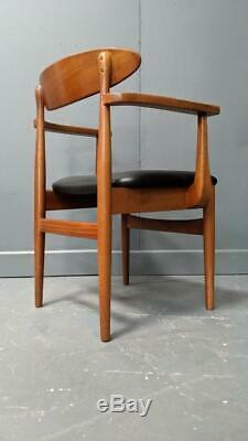 4 Danish Teak Dining Chairs Upholster in Real Leather Mid Century Modern Vintage