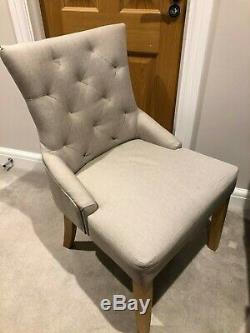 4 Dining Chair Set Beige/Grey Fabric Upholstered, Chesterfield Style
