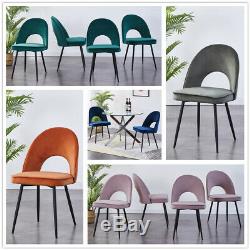 4 Dining Chair Velvet Fabric Upholstered Seat 5 Color Metal Leg Dressing Kitchen