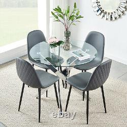 4 Faux Leather Upholstered Dining Chairs Modern Diamond Black Metal Legs Kitchen