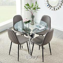 4 Faux Leather Upholstered Dining Chairs Modern Diamond Black Metal Legs Kitchen