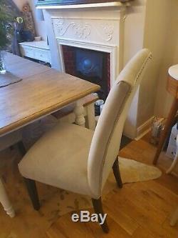 4 Grey Button Back Velvet Upholstered Dining Chairs 3 months old