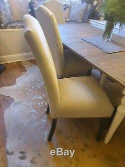 4 Grey Button Back Velvet Upholstered Dining Chairs 3 months old