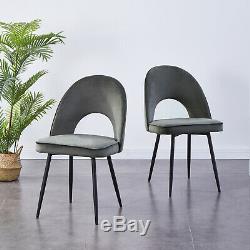 4 Grey Dining Chair Velvet Material Upholstered Seat Black Leg New Design Kitche