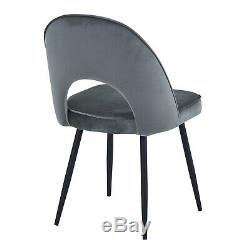 4 Grey Dining Chair Velvet Material Upholstered Seat Black Leg New Design Kitche