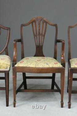 4 Hepplewhite Style Mahogany Yellow Floral Upholstered Dining Chairs